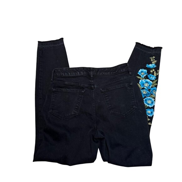 Martha Stewart Black Denim Jeans Blue Floral Embroidery Womens Size 6 - Picture 9 of 9